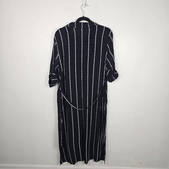 La Blanca Cover-Up Dress M Black White Striped Belted Resort Beach Midi NWOT - Picture 10 of 12